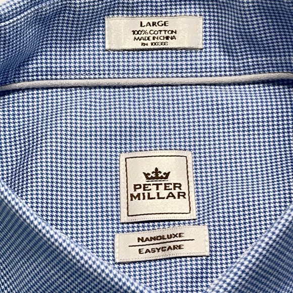 Peter Millar Mens L Nanoluxe Blue White Long Sleeve‎ Button Up Shirt Golf Preppy - Picture 7 of 8